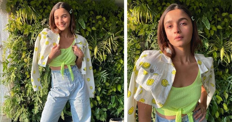 Alia Bhatt
Dear Zindagi actress Alia Bhatt is known for her quirky fashion statement. She wore a lime green colour crop top and paired with a white and lime green printed crop jacket and comfy blue jeans. She completed her look with nude makeup and a lime green coloured hair clip.
