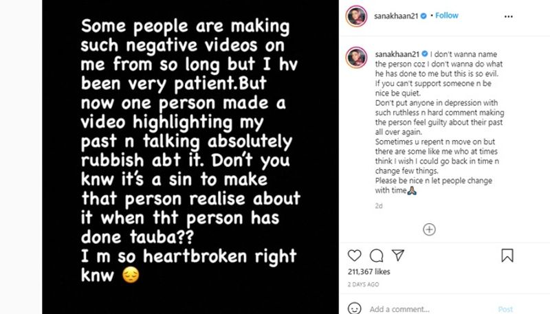 She further mentioned in the caption, "I don't wanna name the person coz I don't wanna do what he has done to me but this is so evil. If you can't support someone n be nice be quiet. Don't put anyone in depression with such ruthless n hard comment making the person feel guilty about their past all over again. Sometimes u repent n move on but there are some like me who at times think I wish I could go back in time n change few things. Please be nice n let people change with time (sic)."