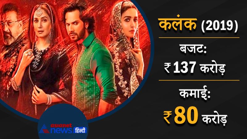 2019 में आई करन जौहर की मल्टी स्टारर फिल्म कलंक का बजट 137 करोड़ रुपए था लेकिन इसकी तुलना में फिल्म मजह 80 करोड़ रुपए का बिजनेस ही कर पाई। इस फिल्म में आलिया भट्ट, वरुण धवन, सोनाक्षी सिन्हा, संजय दत्त, माधुरी दीक्षित जैसे स्टार्स थे।