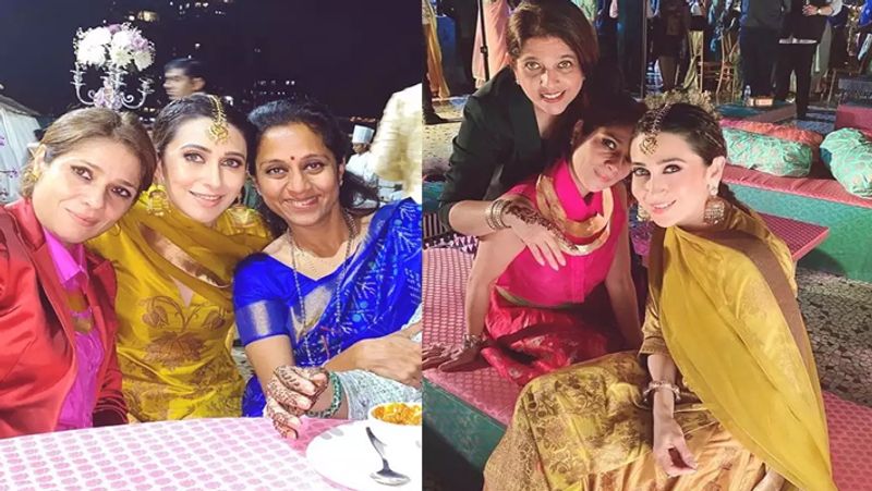 भाई की मेहंदी सेरेमनी में करिश्मा ने फ्रेंड्स के साथ पोज दिए थे। इस मौके पर करिश्मा मांग टीका और गोल्डन रंग कती ड्रेस बेहद खूबसूरत लग रही थी।