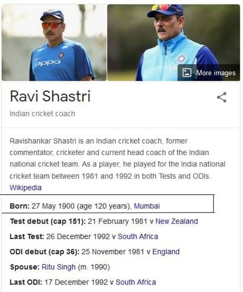 Google Shows Indian Cricket Head Coach Ravi Shastri Age 120 Years kvn