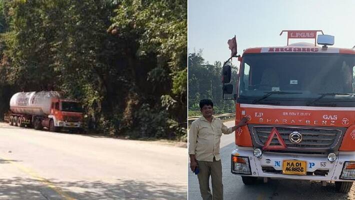 Leakage from LPG tanker creates tension in Mangalore Bengaluru Shirady ghat highway ckm Leakage from LPG tanker creates tension in Mangalore Bengaluru Shirady ghat highway ckm