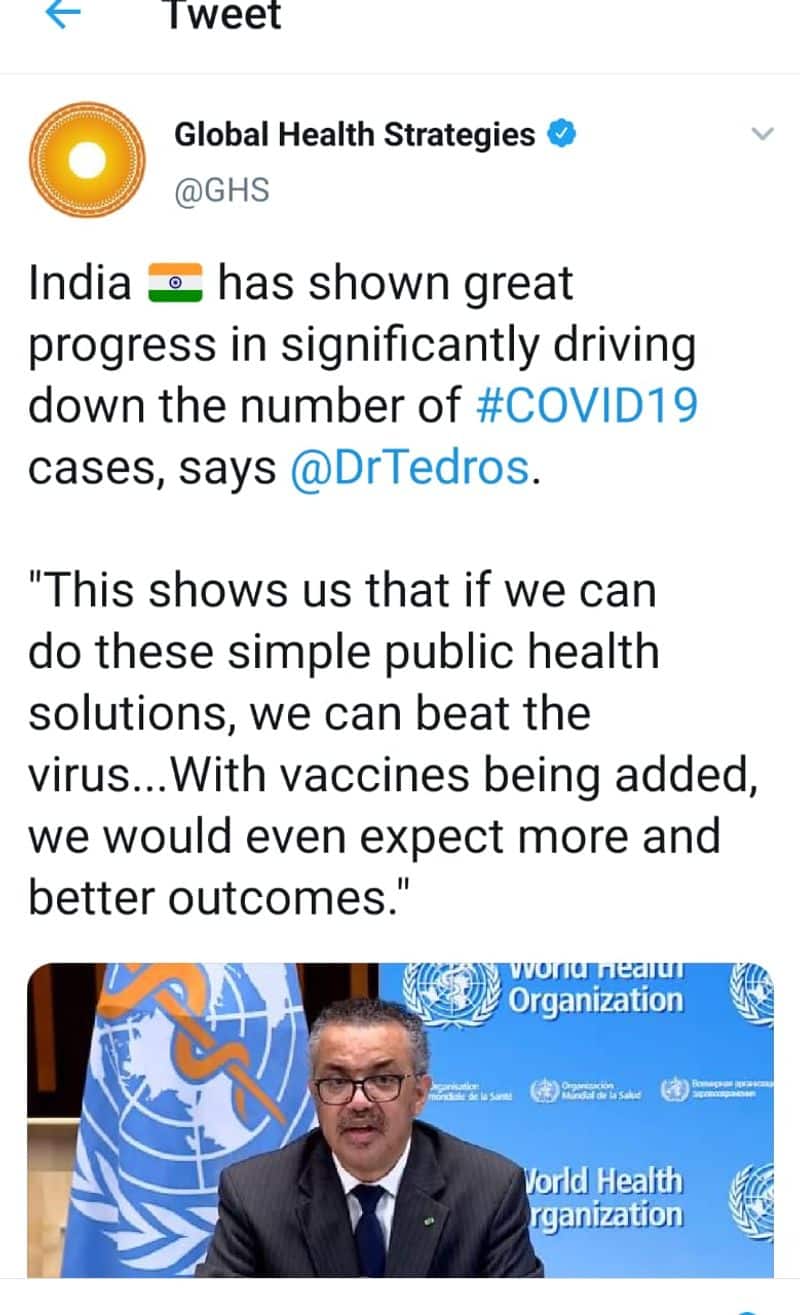 India is a pioneer in the prevention of corona virus .. WHO Director General Tetros Adanom praised ..