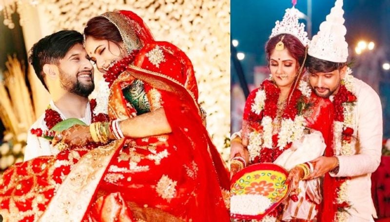 <p>বহু প্রতীক্ষার পর ৪ ফেব্রুয়ারি জমকালো বিবাহ আসর বসেছিল টলিপাড়ায়। বৈদিক মন্ত্রধ্বনি উচ্চারণ, অগ্নিসাক্ষী রেখে হিন্দু সনাতন রীতি মেনেই সাতপাকে বাঁধা পড়েছেন টেলিভিশনের জনপ্রিয় জুটি নীল ভট্টাচার্য ও তৃণা সাহা। </p>