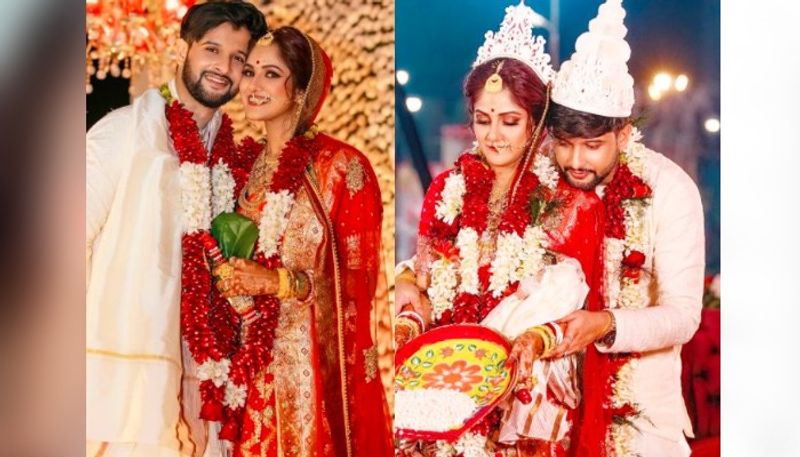 <p>বহু প্রতীক্ষার পর ৪ ফেব্রুয়ারি জমকালো বিবাহ আসর বসেছিল টলিপাড়ায়। বৈদিক মন্ত্রধ্বনি উচ্চারণ, অগ্নিসাক্ষী রেখে হিন্দু সনাতন রীতি মেনেই সাতপাকে বাঁধা পড়েছেন টেলিভিশনের জনপ্রিয় জুটি নীল ভট্টাচার্য ও তৃণা সাহা। </p>