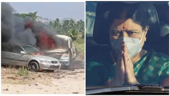So much buildup for Sasikala ..? 2 cars burnt about fire ..! So much buildup for Sasikala ..? 2 cars burnt about fire ..!