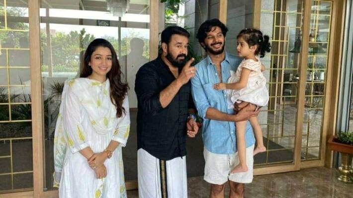 mohanlal at mammoottys house with dulquer and family mohanlal at mammoottys house with dulquer and family
