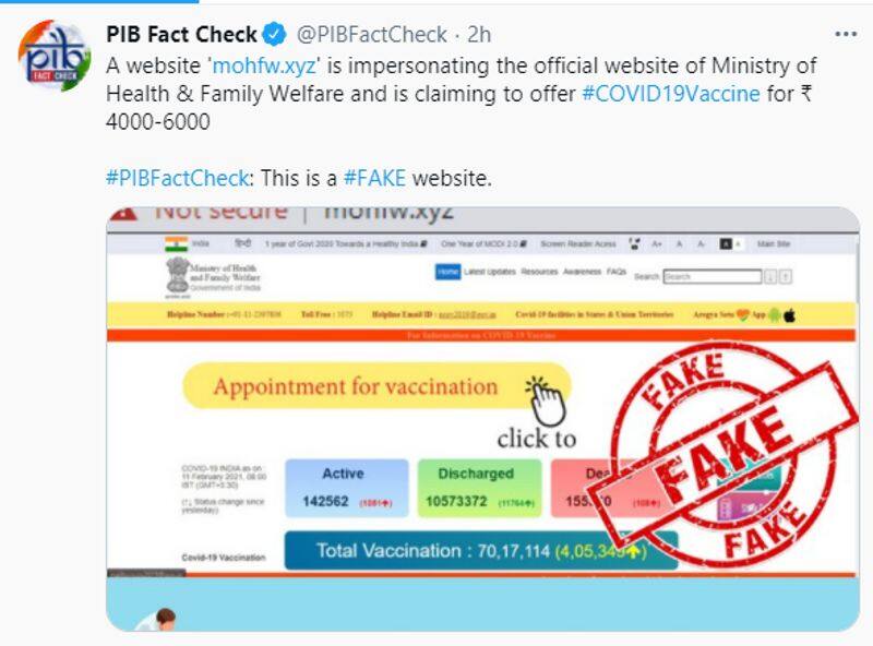 Fake website for covid vaccination in the name of Ministry of Health and Family Welfare