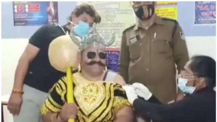 Indore cop dresses up as Yamraj to get vaccinated for Covid 19 Indore cop dresses up as Yamraj to get vaccinated for Covid 19