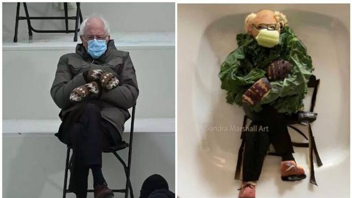 food artist make Bernie Sanders in salad food artist make Bernie Sanders in salad