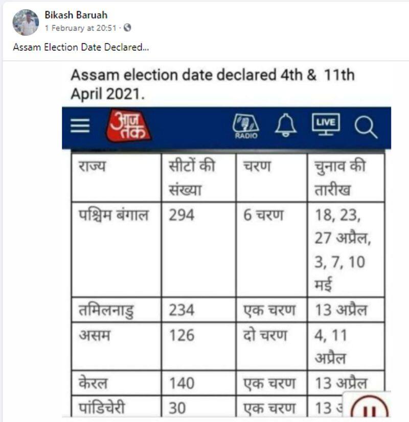 The truth behind claim that Assam legislative assembly elections 2021 dates declared