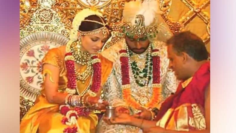 ऐश्वर्या राय ने अभिषेक बच्चन से 20 अप्रैल, 2007 को शादी की थी। शादी के दिन उन्होंने गोल्डन येलो कलर की कांजीवरम साड़ी पहनी थी। कहा जाता है कि इसमें सोने के धागों का भी इस्तेमाल किया गया था। साथ ही साड़ी में Swarovski क्रिस्टल भी लगाए गए थे। ऐश्वर्या की इस स्पेशली डिजाइन साड़ी की कीमत करीब 75 लाख रुपए थी।