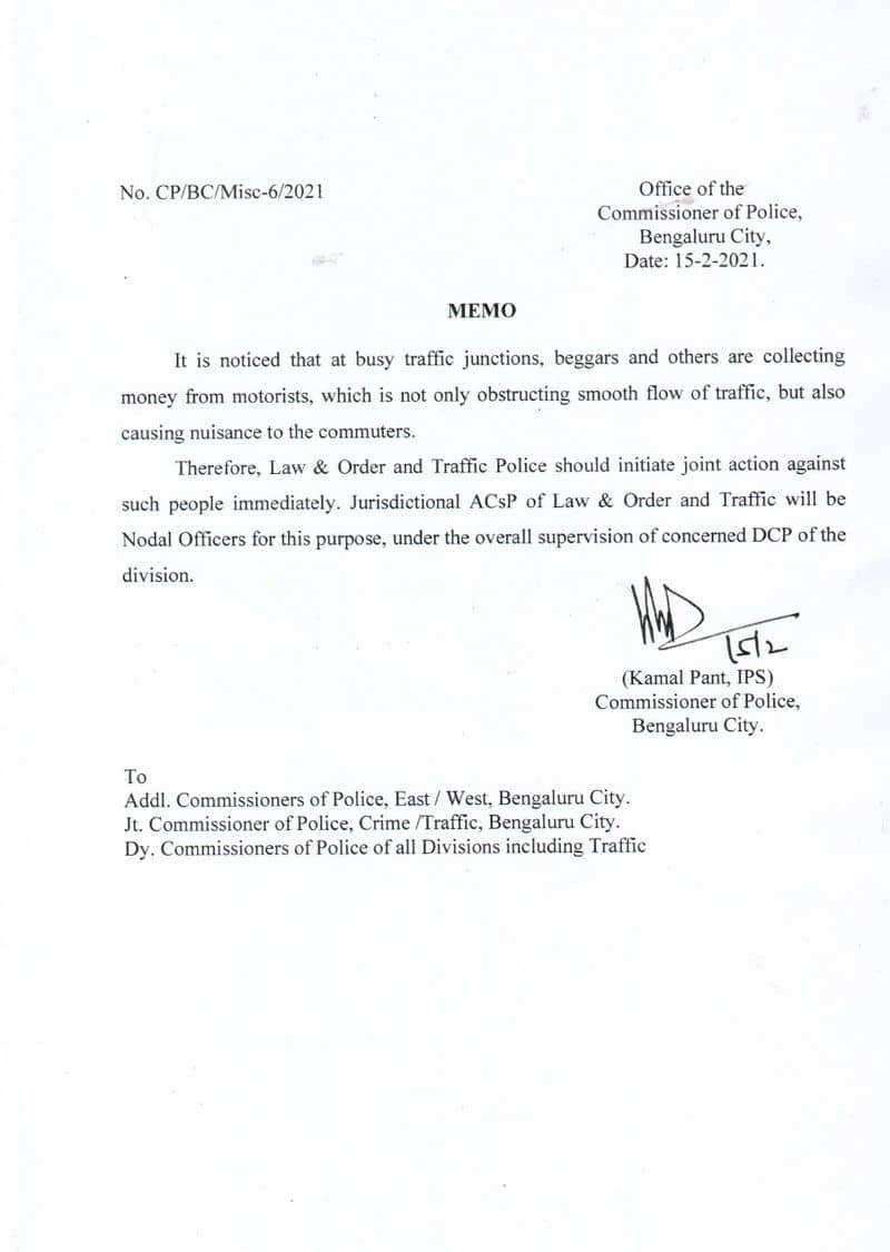 Bengaluru Police commissioner Kamal Panth Order Action Against Beggars snr