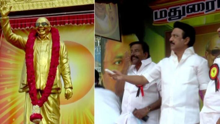 Karunanidhi statue for the first time in public Karunanidhi statue for the first time in public