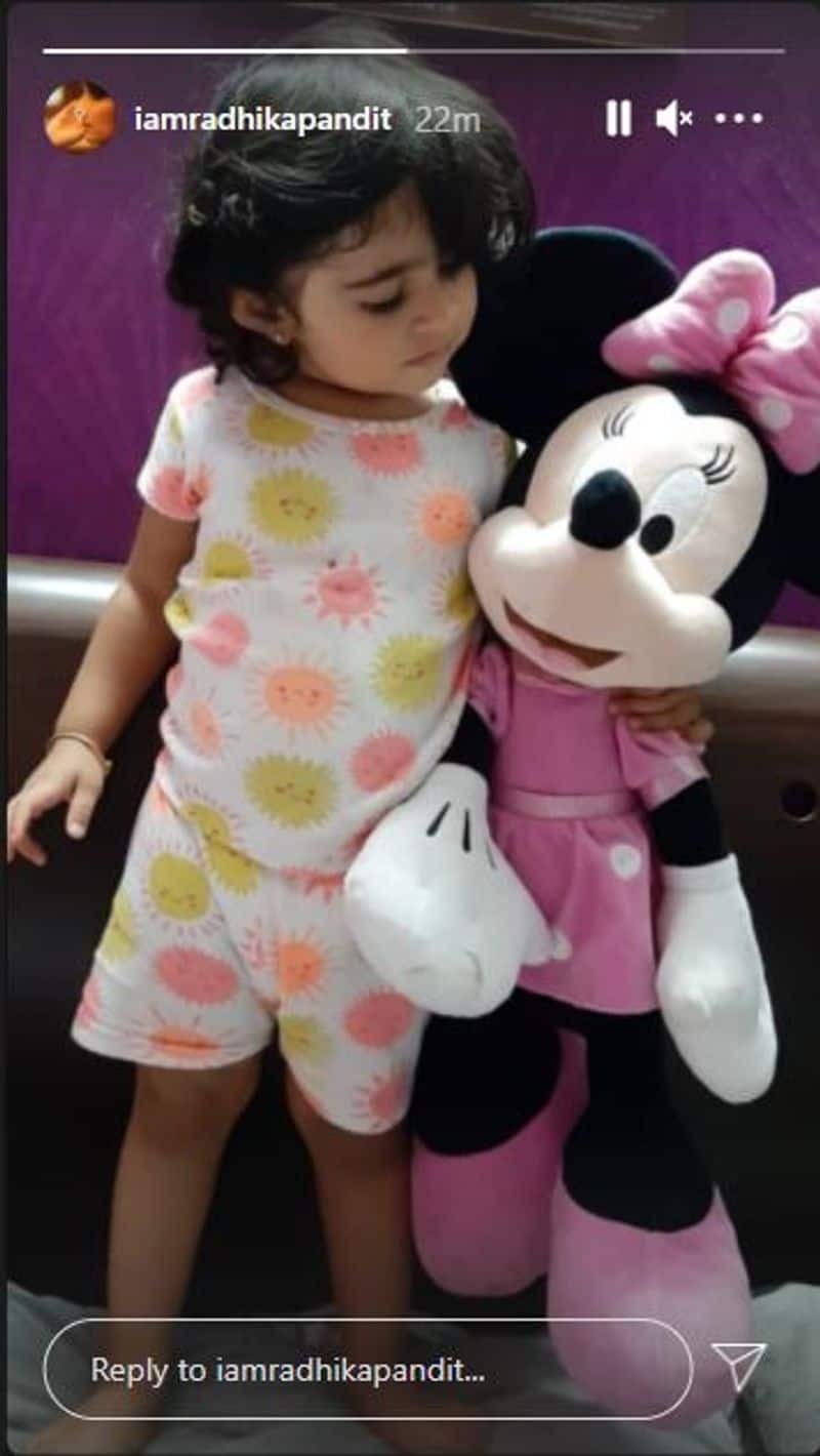 Ayra with mickey mouse yatharv with radhika pandit photo viral vcs