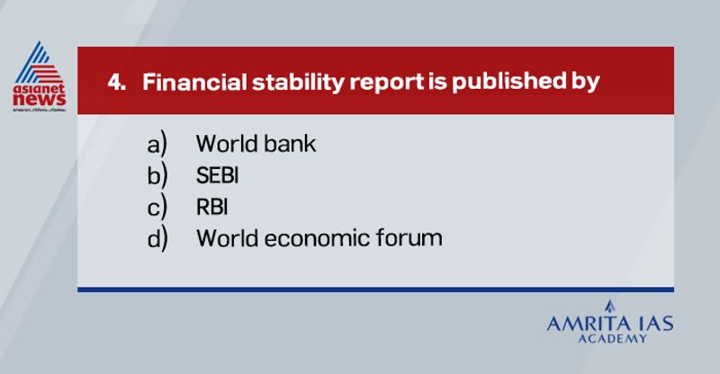 Answer (c) RBI publishes financial stability report. According to recent report, NPAs are likely to rise to 13.5%.