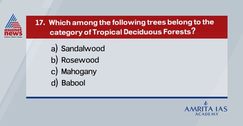 Answer (a) Rosewood and Mahogany belongs to tropical evergreen forest. Babool is grown in arid desert regions.