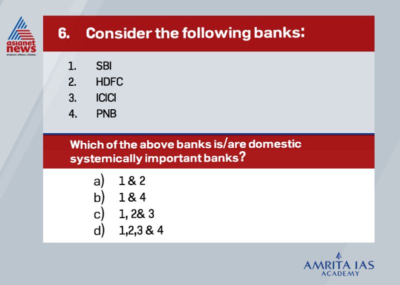 Answer: (c)The RBI has identified State Bank of India, ICICI Bank and HDFC Bank as Domestic Systemically Important Banks (D-SIBs) or banks that are considered as “too big to fail”