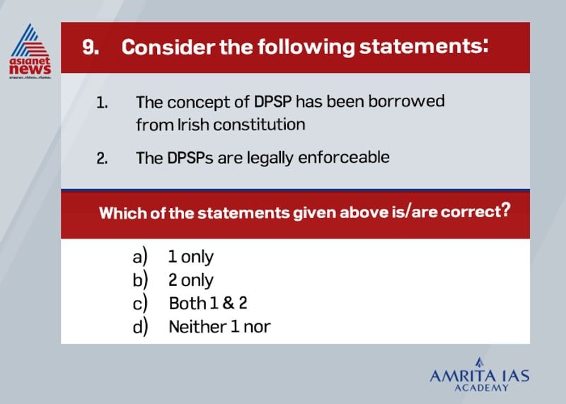 Answer:(a)The Directive Principles of State Policy, are enshrined in Part IV (Articles 36-51) of the Constitution of India. But unlike the Fundamental Rights, contained in Part III of the Constitution, these principles are not legally enforceable.