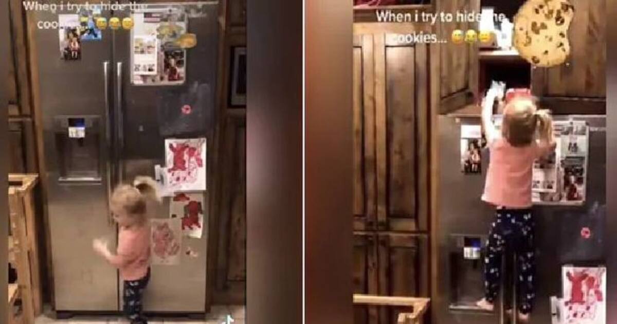 അമ്മ ഒളിപ്പിച്ച കുക്കീസ് എടുക്കാൻ ഫ്രിഡ്ജിന് മുകളിൽ കയറുന്ന മൂന്ന്