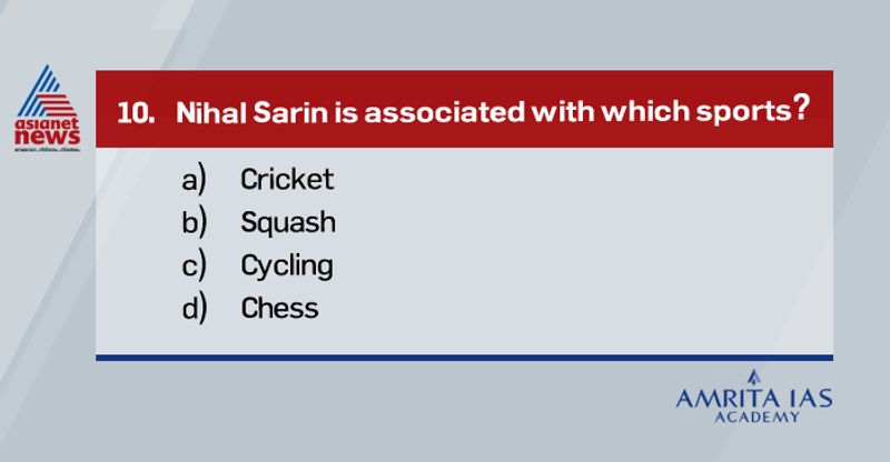 <p><br />
<strong>Answer (d)</strong></p>
<p><br />
Nihal Sarin is an Indian chess player. <br />
He achieved the title of Grandmaster at age 14. <br />
He is also the fourth-youngest player in history. <br />
Recently he won ‘Gazprom Brilliancy Prize’ a special trophy awarded to the best game from the FIDE Online World Cadets and Youth Championship.</p>