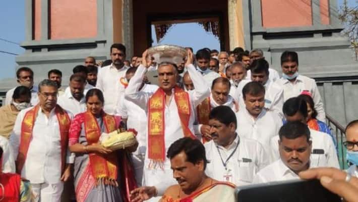 Harish Rao Lays Foundation Stone For Peddamma Thalli Temple at huzurabad Harish Rao Lays Foundation Stone For Peddamma Thalli Temple at huzurabad