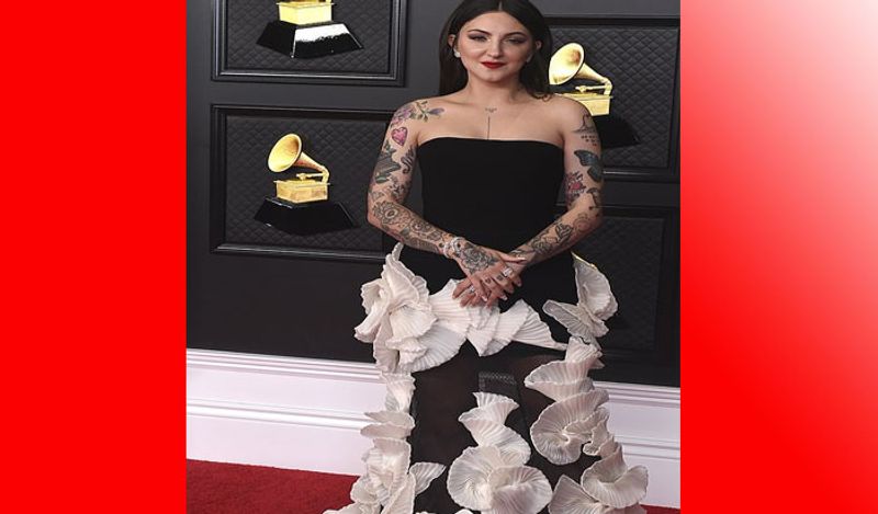 Julia Michaels भी इस अवार्ड में अजीबोगरीब ड्रेस में पहुंची। ऐसा लग रहा था कि उनके ड्रेस में किसी ने पुराने टिश्यू चिपका रखे हैं। लोगों ने उनके ड्रेस का काफी मजाक उड़ाया। 