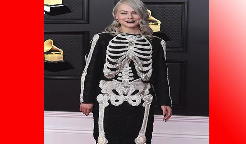 गायिका Phoebe Bridgers की ड्रेस को देख ऐसा लग रहा था जैसे वो किसी हेलोवीन पार्टी में आई हो। 