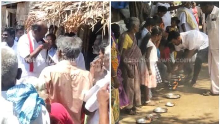 tamil nadu AIADMK candidate gives money to voter tamil nadu AIADMK candidate gives money to voter