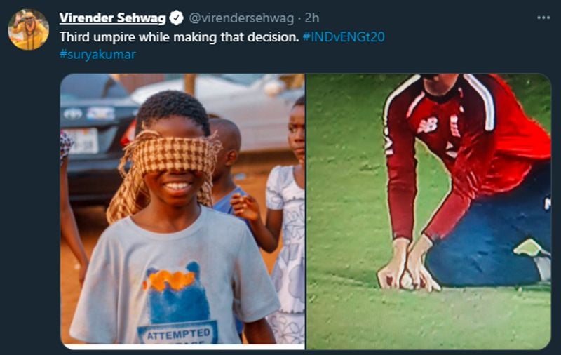 Following the dismissal, fans were enraged with the third umpire’s howler as a mem fest began. Former Indian opener Virender Sehwag indicated that the third umpire was blind.