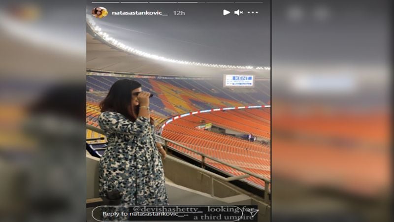Earlier, Natasa had travelledto the venue duringone of the previous T20Is, as an Instagramstory showed her checking things out in themiddlethrough a binocular.