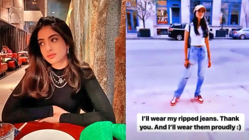 इस बयान के बाद अमिताभ की नातिन नव्या नवेली समेत कई सेलेब्स ने रिप्लाई दिया था। नव्या नवेली ने कहा था- हमारे कपड़ों को बदलने से पहले अपनी मानसिकता बदलिए। यहां पर सिर्फ यही बात हैरान करने वाली है कि समाज को कैसा संदेश दिया जा रहा है। नव्या ने पोस्ट के बाद अपनी एक फटी जीन्स में फोटो भी शेयर की। फोटो पर लिखा- मैं अपनी फटी जीन्स पहनूंगी, बहुत गर्व से पहनूंगी...शुक्रिया। 