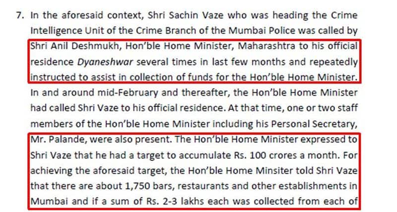 Param Bir Singhs explosive letter claims Maharashtra Home Minister asked Vaze to extort Rs 100 crore