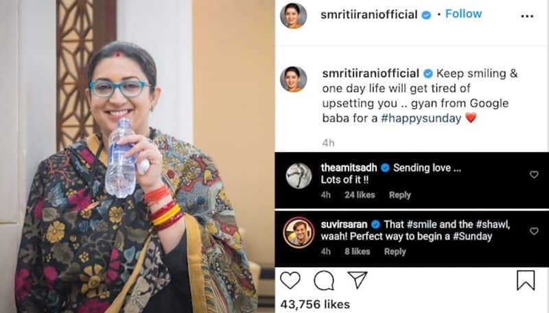 Smriti Irani's happy Sunday quote on Instagram goes viral among netizens: See post here ANK