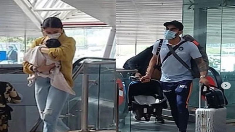 <p>বিমানবন্দর জুড়ে মুহূর্তের মধ্য তারকাদের দেখার জন্য উত্তেজনা, ভিড় ছড়িয়ে পড়ে। সেখানেই ক্যামেরাবন্দী হন বিরাট-অনুষ্কা এবং তাদের একরত্তি মেয়ে ভামিকা।</p>
