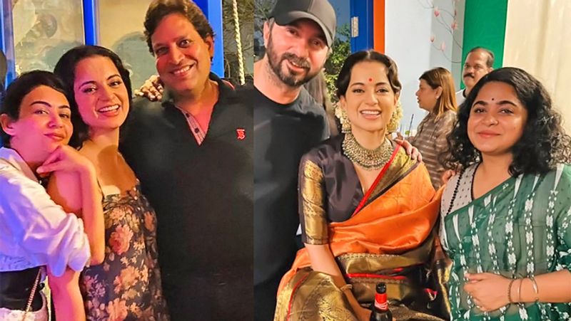 बर्थडे पार्टी के दौरान फिल्ममेकर अश्विनी अय्यर तिवारी व अन्य के साथ कंगना रनोट।