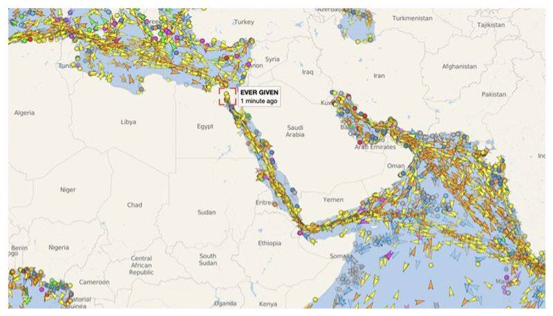 huge container ship blocks suez canal
