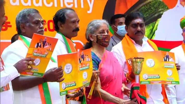 Puducherry Assembly Election, BJP releases manifesto Puducherry kpa Puducherry Assembly Election, BJP releases manifesto Puducherry kpa