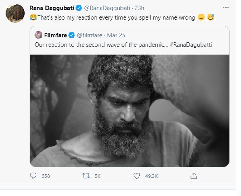 <p>ರಾಣಾ ದಗ್ಗುಬಾಟಿ ರೀಟ್ವೀಟ್ ಮಾಡಿರುವುದು</p>