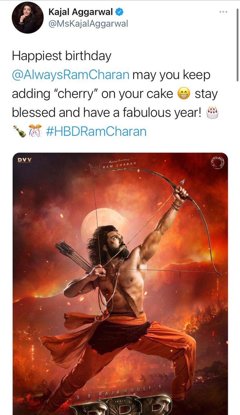 రామ్చరణ్కి కాజల్ బర్త్ డే విషెస్.