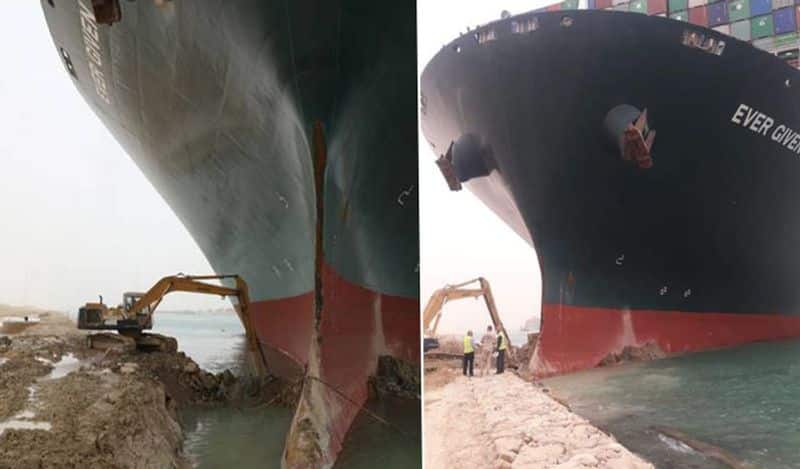 suez canal crisis blocking container ship moves slightly