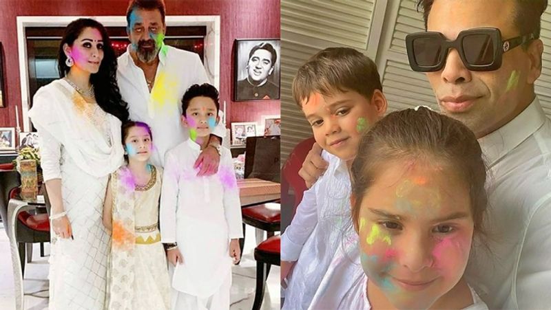 होली के मौके पर संजय दत्त ने पत्नी मान्यता और बच्चों के साथ फोटो शेयर की। वहीं करन जौहर ने भी यश और रूही के साथ ये फोटो शेयर की।