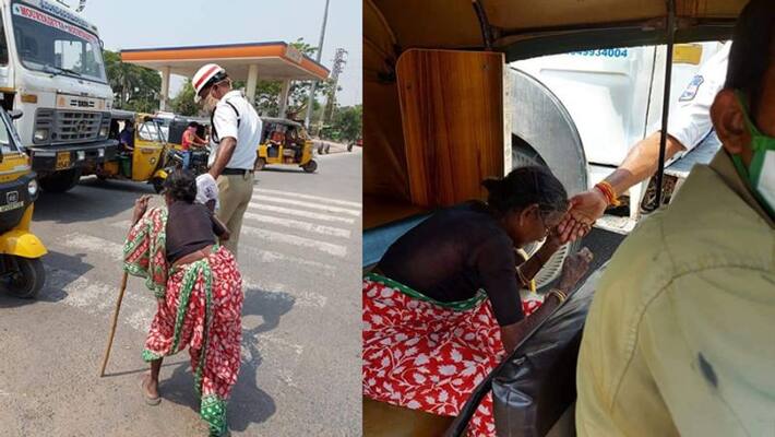 traffic police helped old woman for road crossing ksp traffic police helped old woman for road crossing ksp