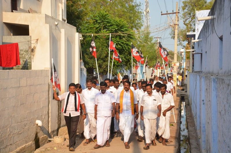 கட்சி கொடியேந்தி சாலையில் பிரச்சாரம் 