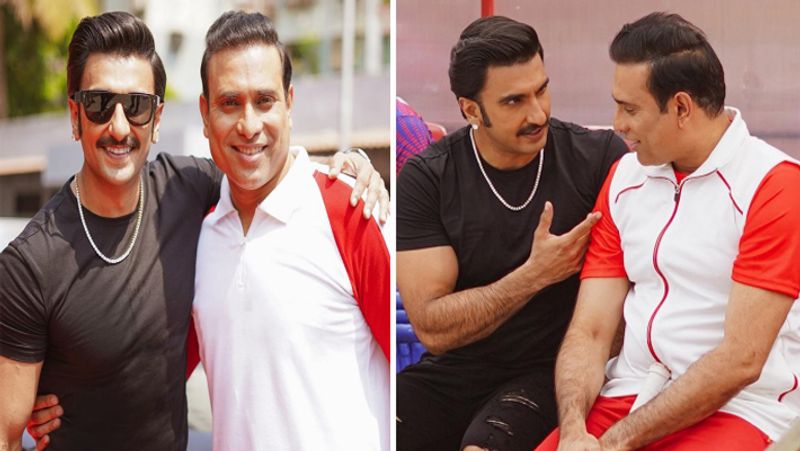इन फोटोज में रणवीर सिंह ब्लैक कलर की टी-शर्ट और जींस पहने हुए बहुत स्मार्ट लग रहे हैं। वहीं वीवीएस लक्ष्मण ने इस तस्वीर में सफेद और लाल रंग की जर्सी पहनी हुई है।
