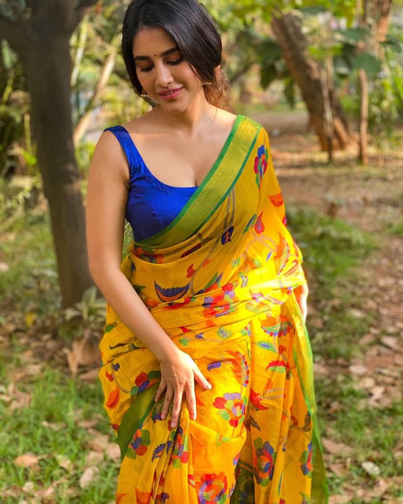 అంతగా శారీలో సెక్సీగా ఉంది నభా. నడుము వంపులు మరింతగా పిచ్చెక్కించేలా ఉన్నాయి. స్లీవ్ లెస్ బ్లౌజ్లో రెచ్చగొడుతుందీ ఇస్మార్ట్ భామ.
