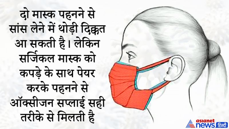 दो मास्क पहनने से सांस लेने में थोड़ी दिक्कत आ सकती है। लेकिन सर्जिकल मास्क को कपड़े के साथ पेयर करके पहनने से ऑक्सीजन सप्लाई सही तरीके से मिलती है।