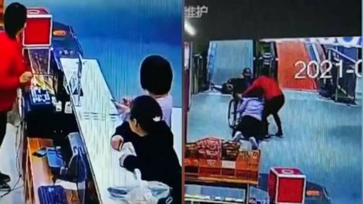 Woman saves elderly man in wheelchair from rolling down escalator Woman saves elderly man in wheelchair from rolling down escalator