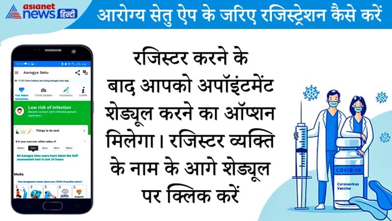 4. रजिस्टर करने के बाद आपको अपॉइंटमेंट शेड्यूल करने का ऑप्शन मिलेगा। रजिस्टर किए गए व्यक्ति के नाम के आगे 'शेड्यूल' पर क्लिक करें।