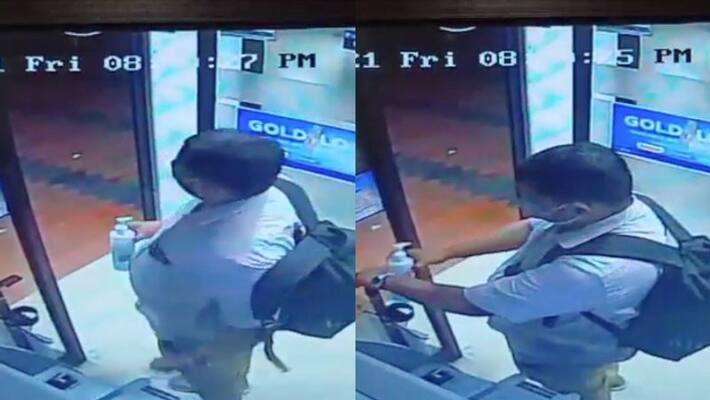sanitizer theft increasing in atm in kozhikode cctv visuals out sanitizer theft increasing in atm in kozhikode cctv visuals out